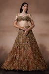 Buy_Falsa_Brown Chantelle Embroidery Sweetheart Printed Lehenga And Asymmetric Blouse Set _Online_at_Aza_Fashions