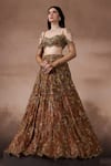 Shop_Falsa_Brown Chantelle Embroidery Sweetheart Printed Lehenga And Asymmetric Blouse Set _Online_at_Aza_Fashions