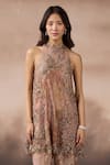 Shop_Falsa_Pink Chantelle Embroidery Halter Neck Tunic And Pant Set _Online_at_Aza_Fashions