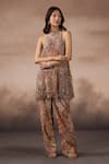 Shop_Falsa_Pink Chantelle Embroidery Halter Neck Tunic And Pant Set _at_Aza_Fashions