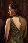 Shop_Falsa_Green Silk, Lace Embroidery Asymmetric Printed Tunic With Pant _at_Aza_Fashions