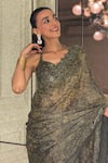Shop_Falsa_Green Silk, Tissue Embroidery Scoop Neck Handwoven Saree With Blouse _at_Aza_Fashions