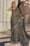 Buy_Falsa_Green Silk, Tissue Embroidery Scoop Neck Handwoven Saree With Blouse _at_Aza_Fashions
