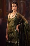 Falsa_Green Silk, Chiffon Embroidery Sweetheart Neck Sharara Set _Online_at_Aza_Fashions