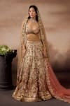 Buy_Falsa_Peach Silk, Tissue Embroidery, Sequins Round Neck Hand Lehenga Set _at_Aza_Fashions