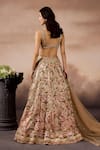 Shop_Falsa_Peach Silk, Tissue Embroidery, Sequins Round Neck Hand Lehenga Set _at_Aza_Fashions