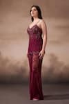 Buy_Falsa_Maroon Chantelle Beads, Sequins, Embroidery Scoop Neck Tunic And Pant Set _Online_at_Aza_Fashions