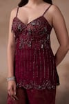 Falsa_Maroon Chantelle Beads, Sequins, Embroidery Scoop Neck Tunic And Pant Set _at_Aza_Fashions