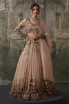 Buy_Falsa_Peach Silk, Chiffon Embroidery Round Neck Hand Lehenga Set _at_Aza_Fashions