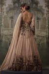 Shop_Falsa_Peach Silk, Chiffon Embroidery Round Neck Hand Lehenga Set _at_Aza_Fashions
