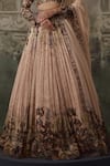 Buy_Falsa_Peach Silk, Chiffon Embroidery Round Neck Hand Lehenga Set _Online_at_Aza_Fashions