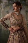 Shop_Falsa_Peach Silk, Chiffon Embroidery Round Neck Hand Lehenga Set _Online_at_Aza_Fashions
