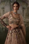 Buy_Falsa_Peach Silk, Chiffon Embroidery Round Neck Hand Lehenga Set 