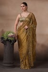 Buy_Falsa_Yellow Chantelle Sequins, Embroidery Square Neck Saree And Blouse _Online_at_Aza_Fashions