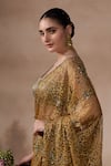 Shop_Falsa_Yellow Chantelle Sequins, Embroidery Square Neck Saree And Blouse _Online_at_Aza_Fashions