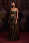 Falsa_Green Silk Organza Sequins, Beads, Embroidery Sweetheart Neck Lehenga Set _Online_at_Aza_Fashions