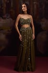 Buy_Falsa_Green Silk Organza Sequins, Beads, Embroidery Sweetheart Neck Lehenga Set _at_Aza_Fashions