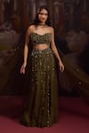 Falsa_Green Silk Organza Sequins, Beads, Embroidery Sweetheart Neck Lehenga Set _at_Aza_Fashions