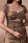 Shop_Falsa_Green Silk Satin, Tulle Sequins, Embroidery, Beads Round Tunic And Sharara Set _Online_at_Aza_Fashions