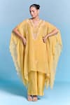Buy_Kalista_Yellow Organza, Viscose Beads, Tassels V-neck Clarissa Kaftan Set _at_Aza_Fashions