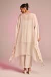 Shop_Kalista_Off White Organza, Viscose Embroidery V-neck Isla Kaftan Set _at_Aza_Fashions