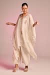 Kalista_Off White Organza, Viscose Embroidery V-neck Isla Kaftan Set _Online_at_Aza_Fashions