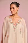 Shop_Kalista_Off White Organza, Viscose Embroidery V-neck Isla Kaftan Set _Online_at_Aza_Fashions