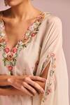 Kalista_Off White Organza, Viscose Embroidery V-neck Isla Kaftan Set _at_Aza_Fashions