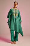 Buy Kalista Emerald Green Viscose Embroidery Round Neck Lana Kaftan Set at Aza Fashions Buy_Kalista_Emerald Green Viscose Embroidery Round Neck Lana Kaftan Set _at_Aza_Fashions