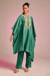 Shop Kalista Emerald Green Viscose Embroidery Round Neck Lana Kaftan Set Online at Aza Fashions Shop_Kalista_Emerald Green Viscose Embroidery Round Neck Lana Kaftan Set _Online_at_Aza_Fashions