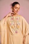 Kalista_Beige Viscose Embroidery Round Neck Lana Kaftan Set _Online_at_Aza_Fashions