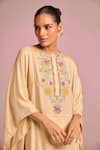 Buy_Kalista_Beige Viscose Embroidery Round Neck Lana Kaftan Set _Online_at_Aza_Fashions