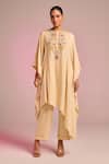 Kalista_Beige Viscose Embroidery Round Neck Lana Kaftan Set _at_Aza_Fashions