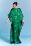 Shop_Kalista_Emerald Green Viscose, Satin Embroidery V-neck Saba Kaftan _at_Aza_Fashions