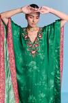 Buy_Kalista_Emerald Green Viscose, Satin Embroidery V-neck Saba Kaftan _Online_at_Aza_Fashions