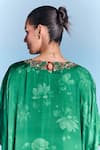 Shop_Kalista_Emerald Green Viscose, Satin Embroidery V-neck Saba Kaftan _Online_at_Aza_Fashions