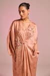 Buy_Kalista_Pink Viscose, Satin Embroidery V-neck Bella Kaftan _Online_at_Aza_Fashions