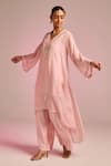 Kalista_Pink Organza, Viscose Embroidery V-neck Ravella Kaftan Set _Online_at_Aza_Fashions