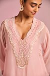 Buy_Kalista_Pink Organza, Viscose Embroidery V-neck Ravella Kaftan Set _Online_at_Aza_Fashions