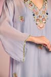 Kalista_Blue Organza, Viscose Embroidery, Sequins V-neck Clara Kaftan Set _Online_at_Aza_Fashions