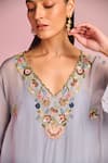Buy_Kalista_Blue Organza, Viscose Embroidery, Sequins V-neck Clara Kaftan Set _Online_at_Aza_Fashions