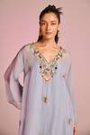 Shop_Kalista_Blue Organza, Viscose Embroidery, Sequins V-neck Clara Kaftan Set _Online_at_Aza_Fashions