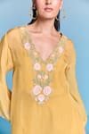 Shop_Kalista_Yellow Organza, Viscose Embroidery V-neck Shaina Kaftan Set _Online_at_Aza_Fashions