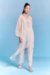 Kalista_Off White Organza, Viscose Embroidery V-neck Shaina Kaftan Set _Online_at_Aza_Fashions