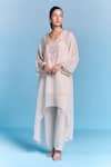Buy_Kalista_Off White Organza, Viscose Embroidery V-neck Shaina Kaftan Set _at_Aza_Fashions