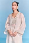 Buy_Kalista_Off White Organza, Viscose Embroidery V-neck Shaina Kaftan Set _Online_at_Aza_Fashions