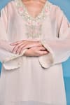 Kalista_Off White Organza, Viscose Embroidery V-neck Shaina Kaftan Set _at_Aza_Fashions