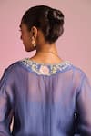 Buy_Kalista_Blue Organza, Viscose Embroidery V-neck Shaina Kaftan Set _Online_at_Aza_Fashions