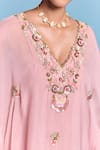 Kalista_Pink Organza, Viscose Embroidery, Sequins V-neck Leisa Kaftan Set _Online_at_Aza_Fashions