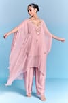 Buy_Kalista_Pink Organza, Viscose Embroidery, Sequins V-neck Leisa Kaftan Set _Online_at_Aza_Fashions